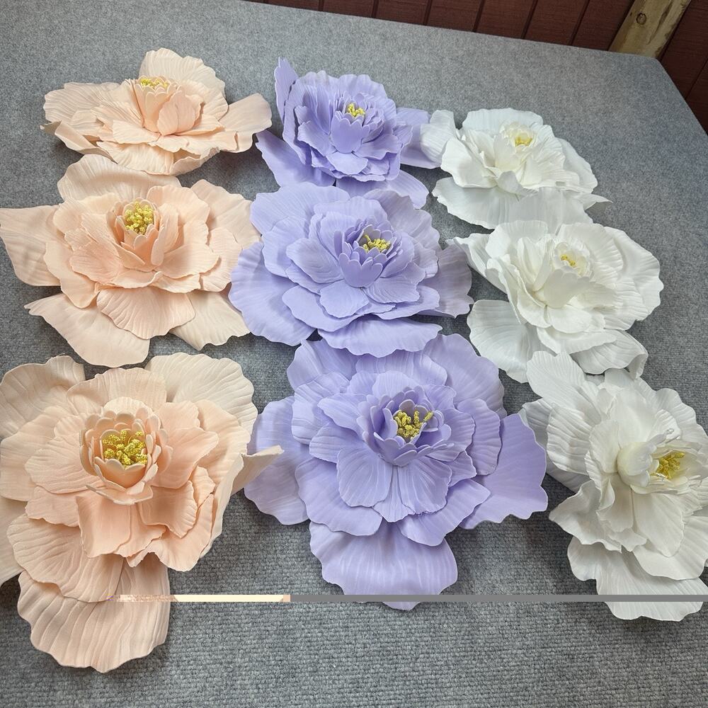 9 - 12” Large Pastel Foam Faux Flowers Peach Lavender White Party Decor Wedding - Picture 6 of 8